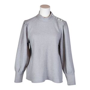 Como Blu Gray Rhinestone Button Shoulder Sweater Balloon Sleeve L